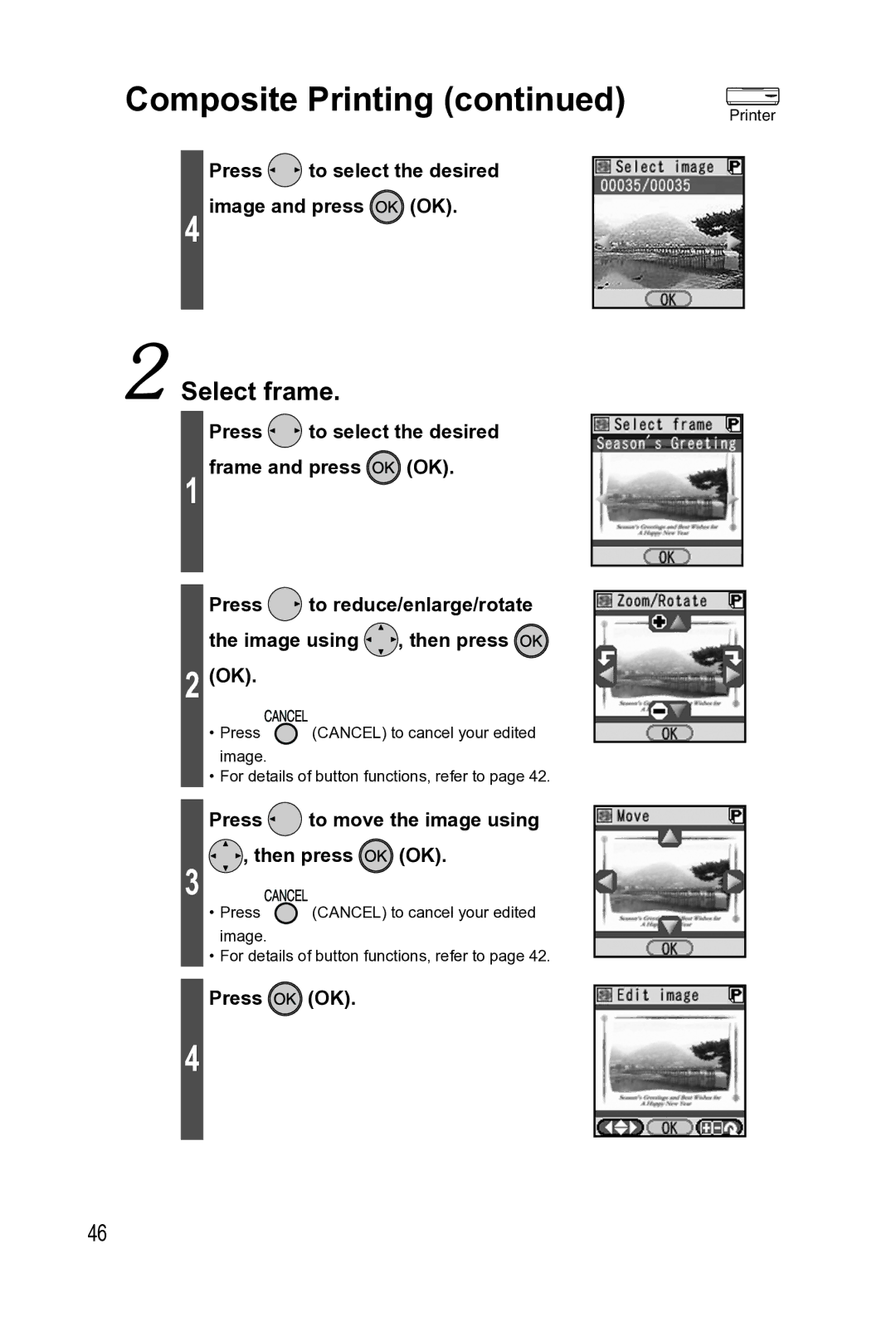 Panasonic KX-PX2M operating instructions Composite Printing, Select frame 