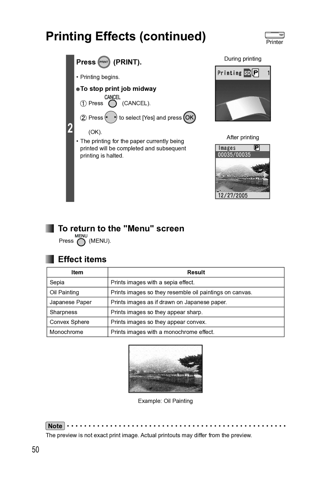 Panasonic KX-PX2M operating instructions Printing Effects, Effect items 