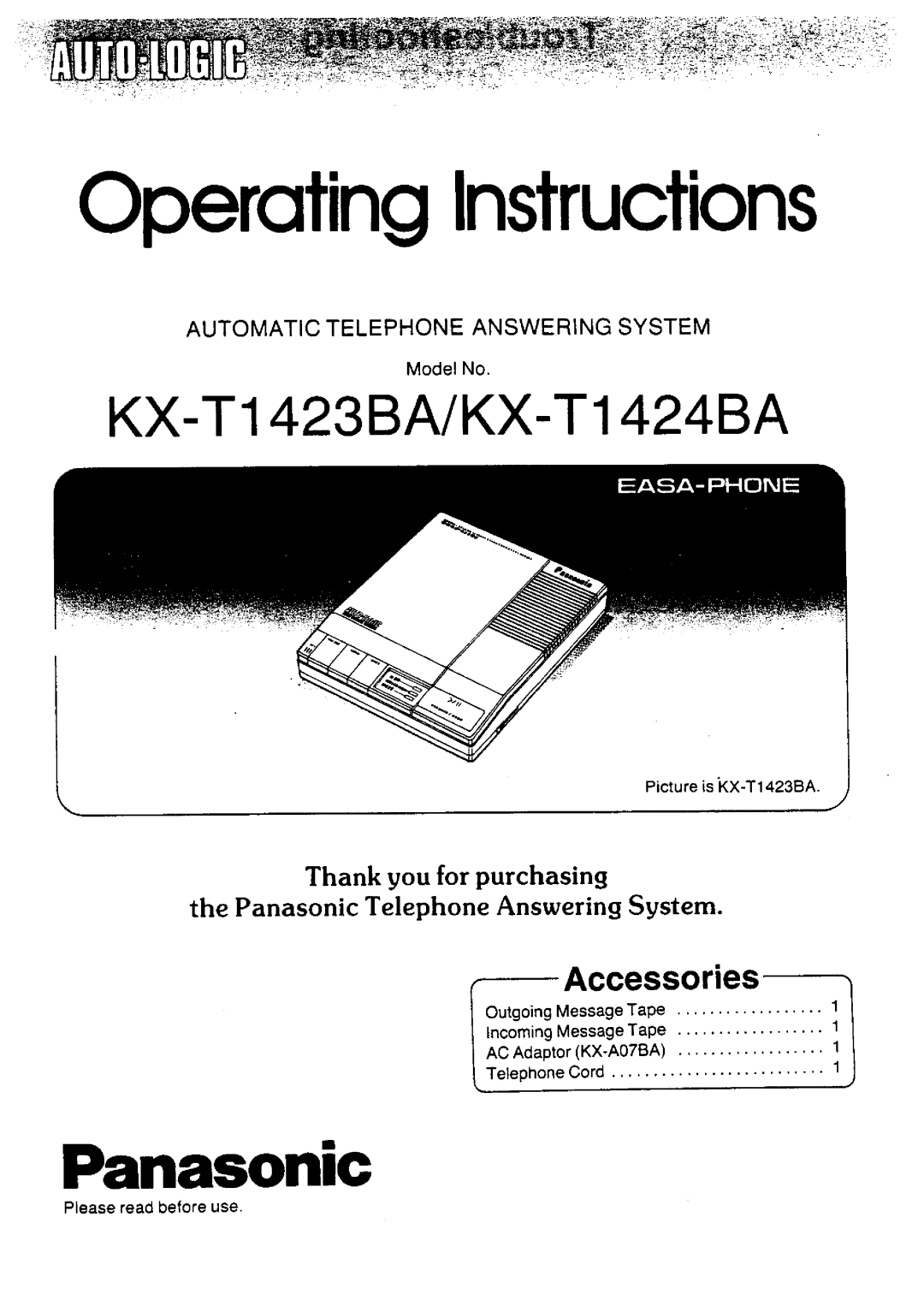 Panasonic KX-T1423BA/KX-T1424BA manual 