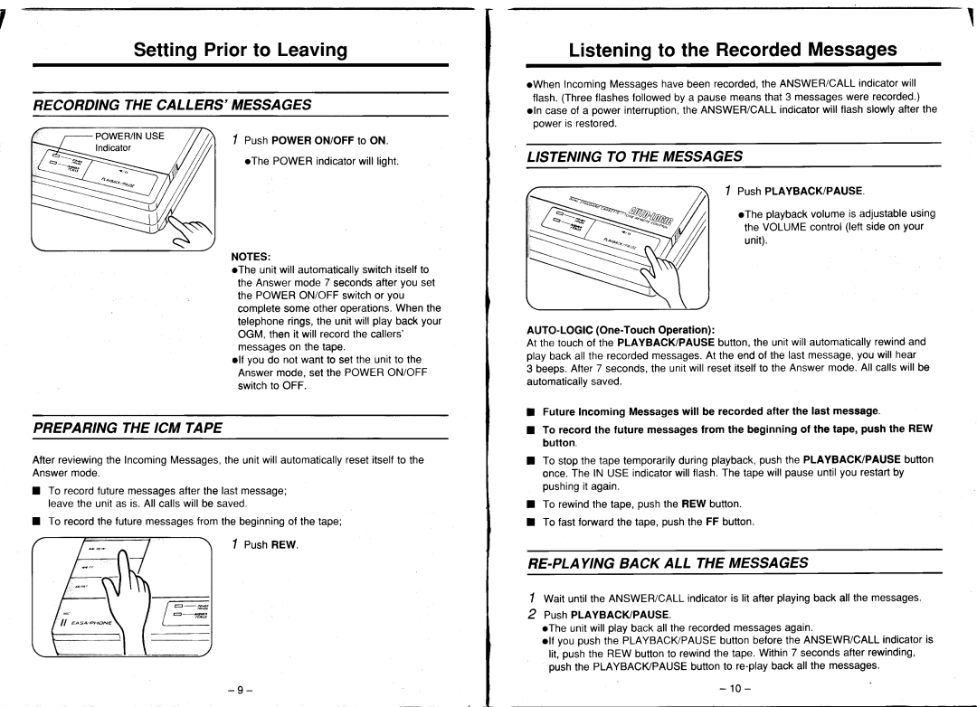 Panasonic KX-T1450, KX-T1451 manual Listeningto the RecordedMessages, SettingPriorto Leaving 