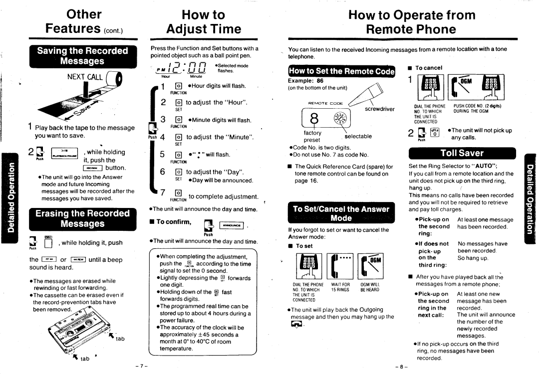 Panasonic KX-T1720 warranty Howto AdiustTime, Howto Operatefrom RemotePhone, Other, LJ*l Whirehording 