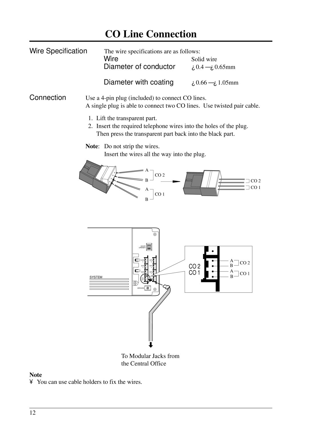 Panasonic KX-T206E manual CO Line Connection 