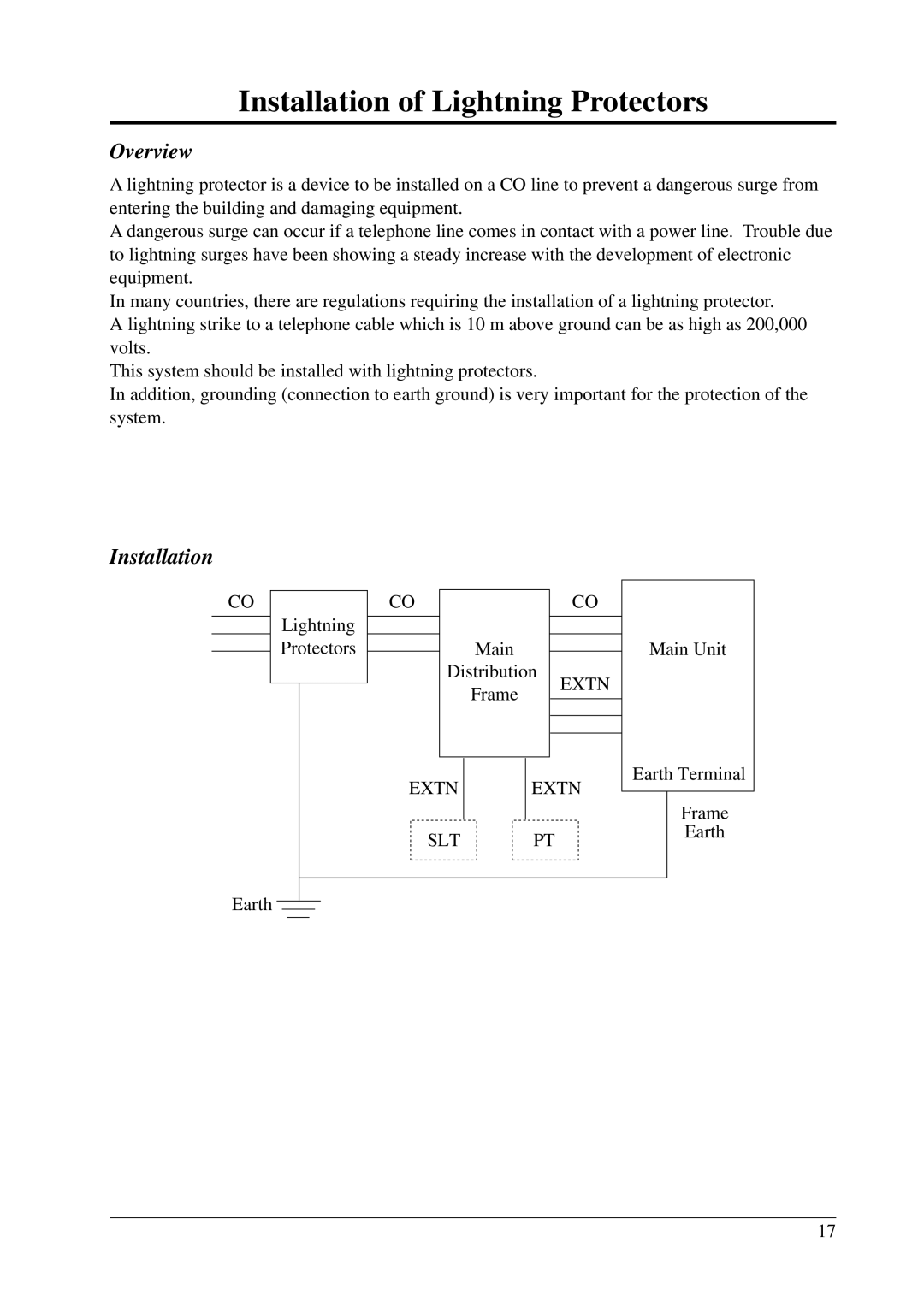 Panasonic KX-T206E manual Installation of Lightning Protectors, Overview 