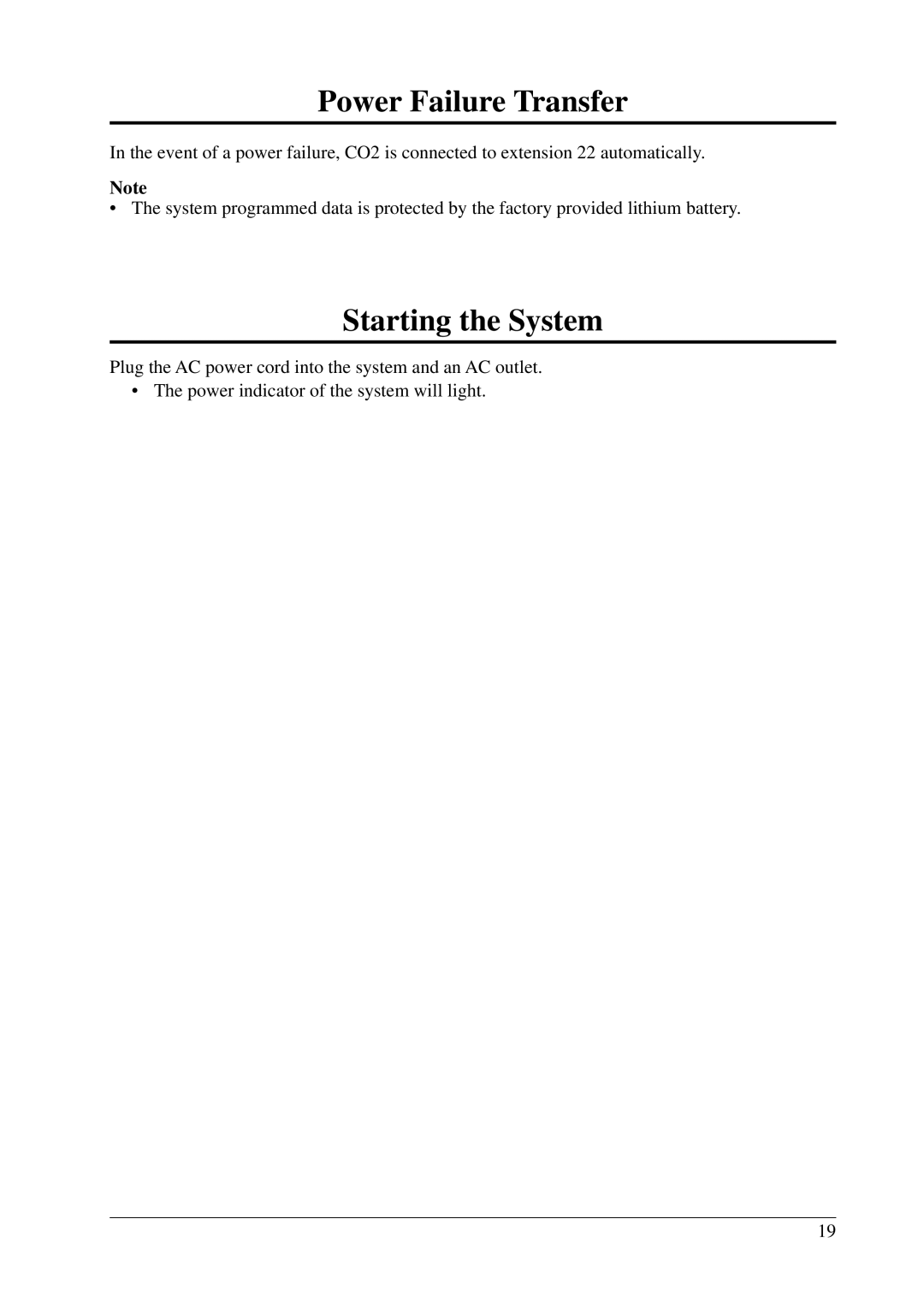 Panasonic KX-T206E manual Power Failure Transfer, Starting the System 