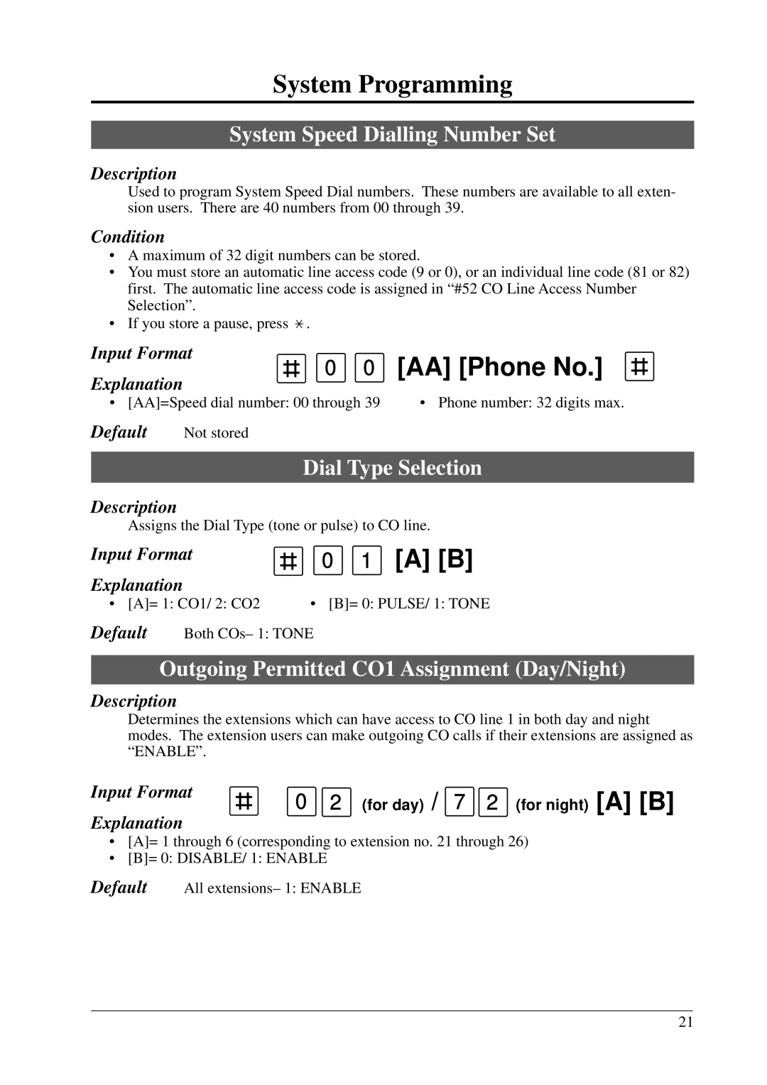 Panasonic KX-T206E manual System Programming, System Speed Dialling Number Set, Dial Type Selection 