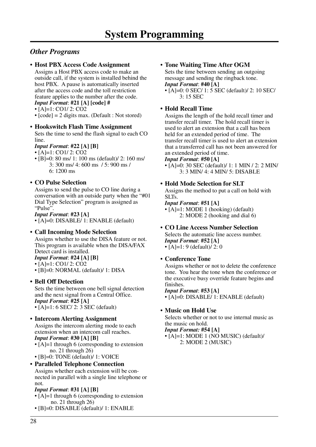 Panasonic KX-T206E manual Other Programs 