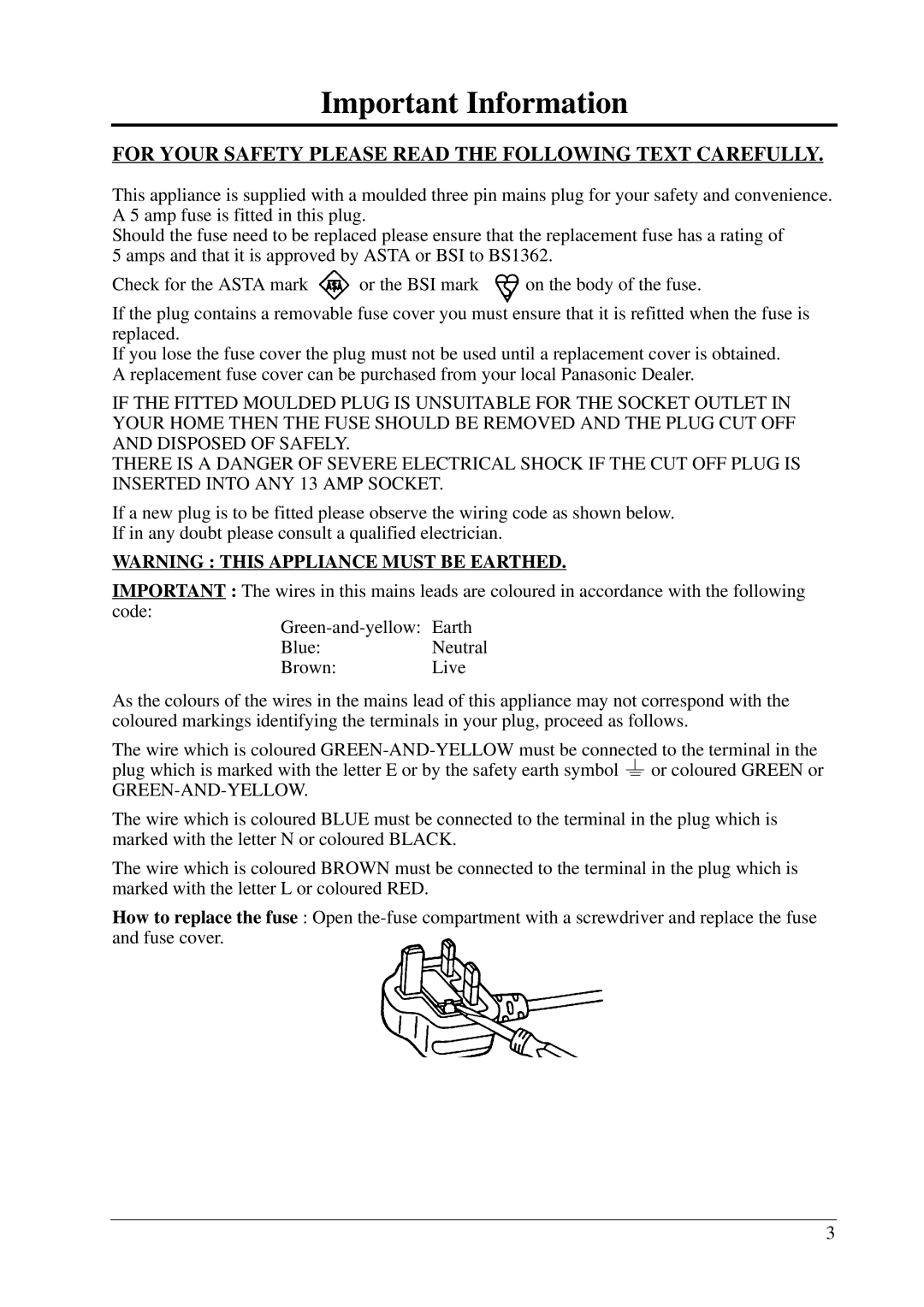 Panasonic KX-T206E manual Important Information, For Your Safety Please Read the Following Text Carefully 