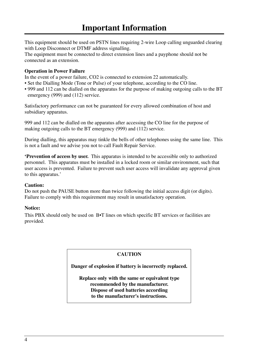 Panasonic KX-T206E manual Operation in Power Failure 