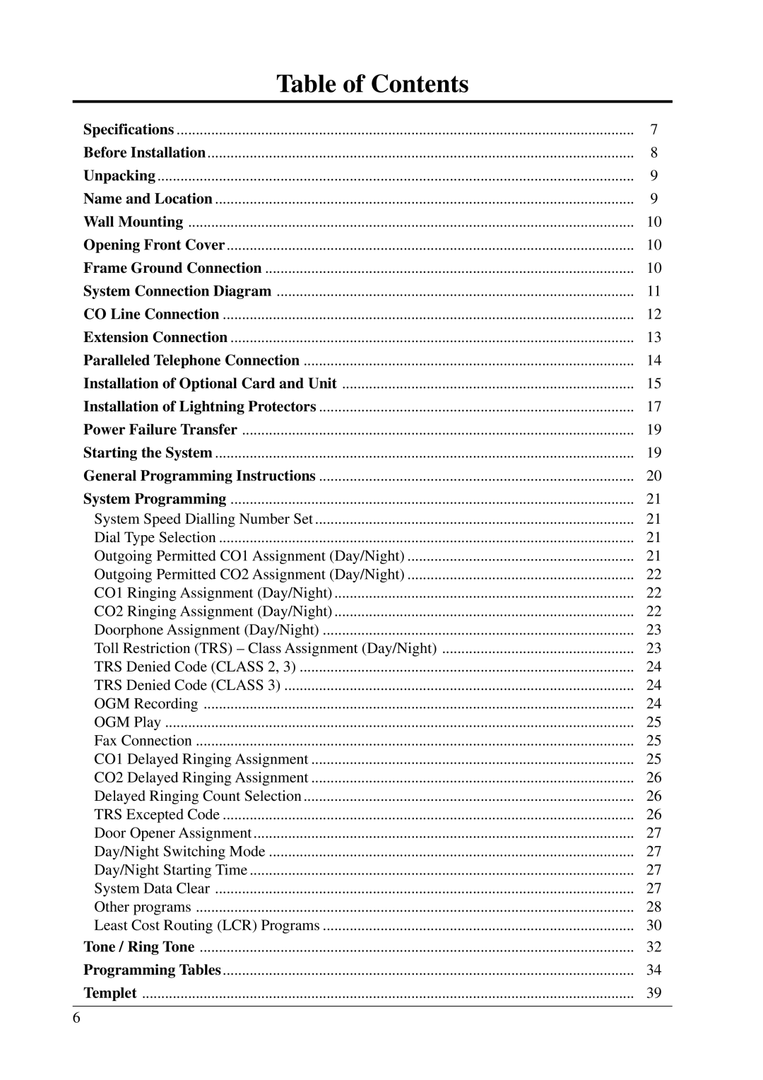 Panasonic KX-T206E manual Table of Contents 