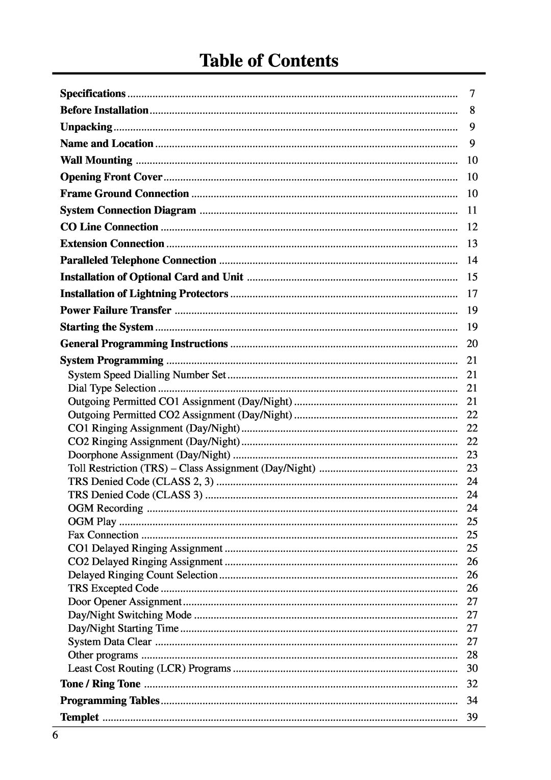 Panasonic KX-T206E manual Table of Contents 