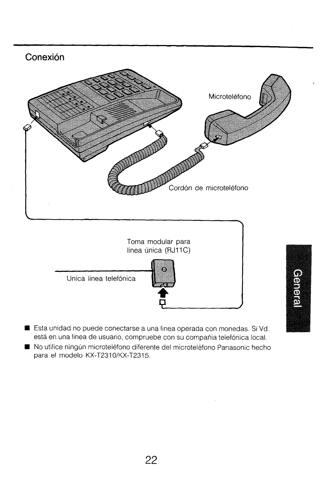 Panasonic KX-T2315 manual Conexibn 