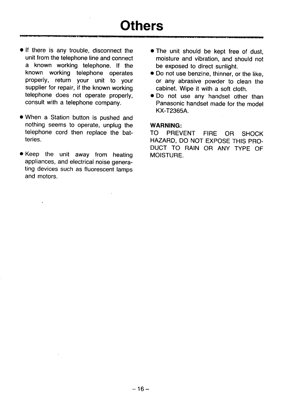 Panasonic KX-T2365A manual 