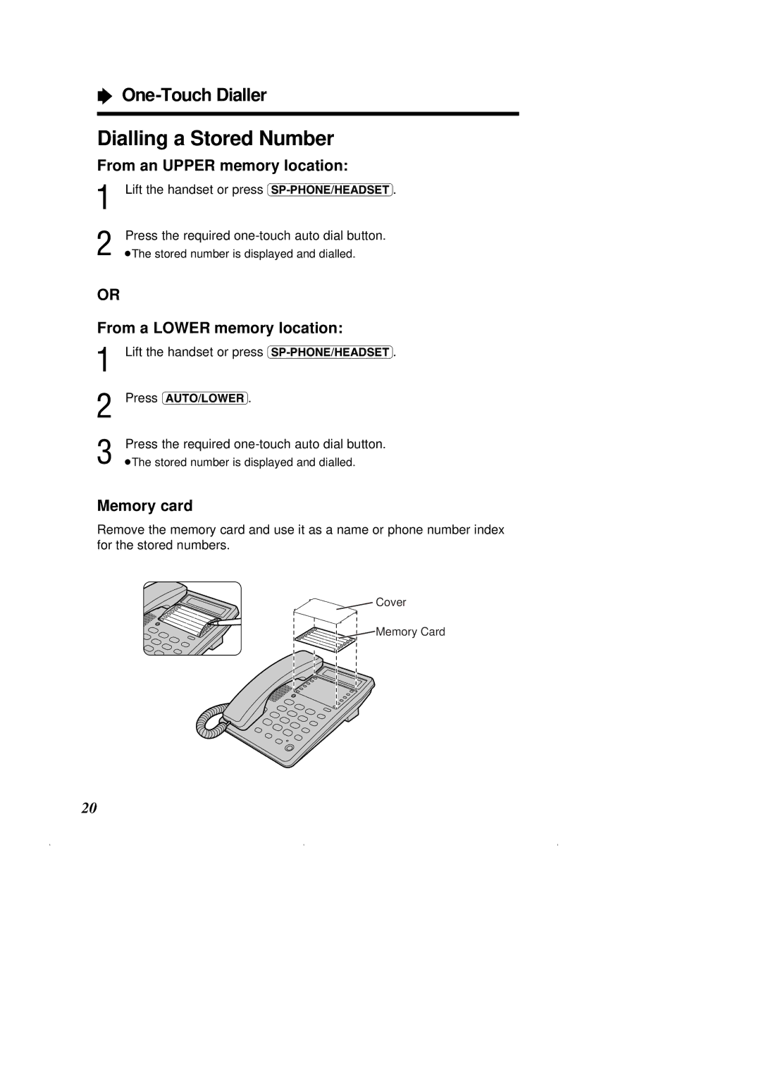 Panasonic KX-T2375ALW operating instructions From an Upper memory location, From a Lower memory location, Memory card 