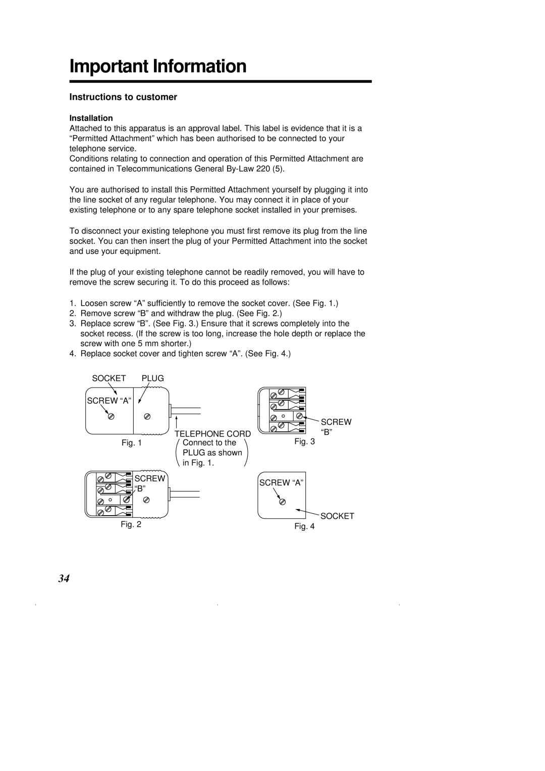 Panasonic KX-T2375ALW operating instructions Important Information, Instructions to customer 