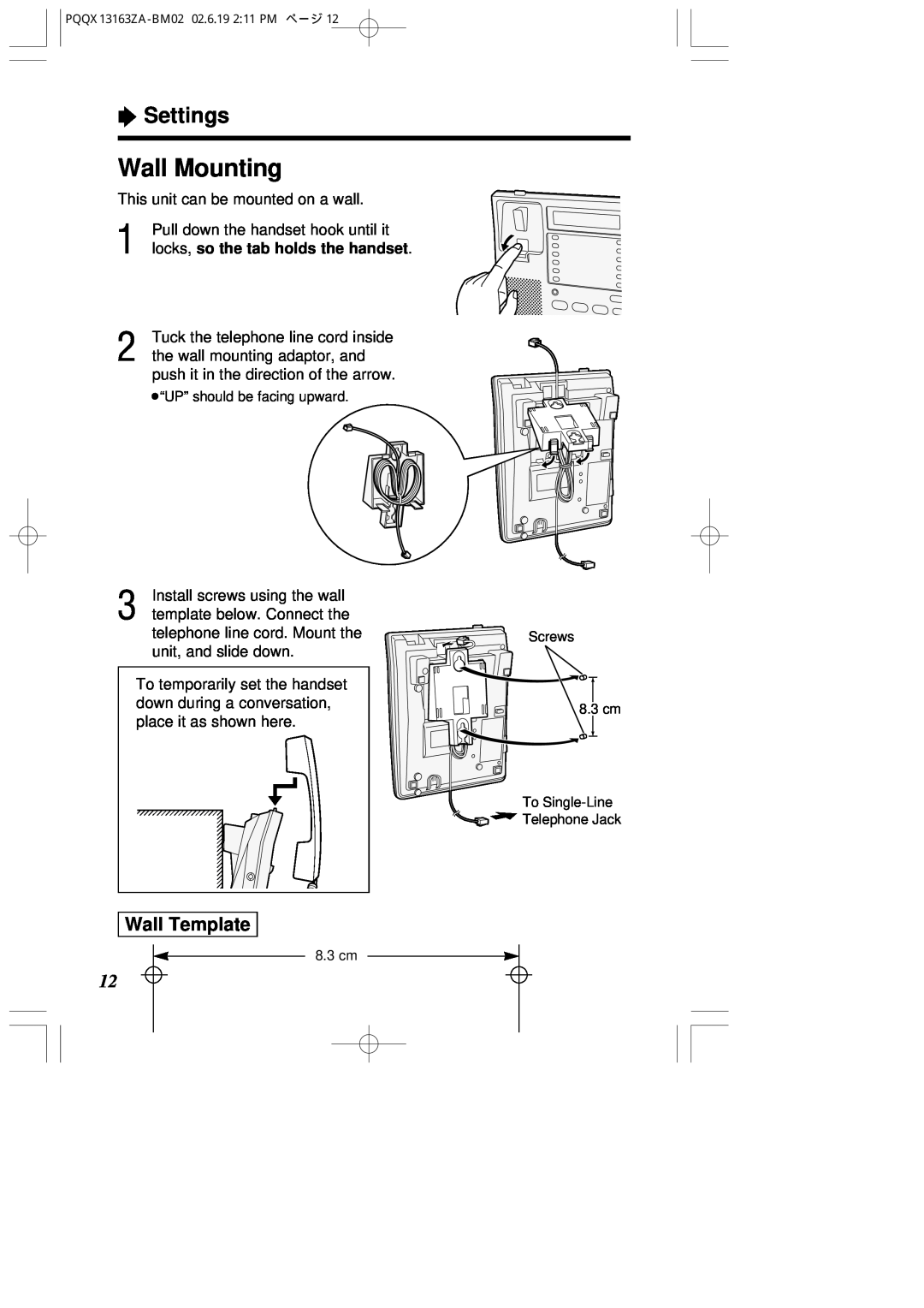 Panasonic KX-T2375SUW operating instructions Wall Mounting, Wall Template, “ Settings 