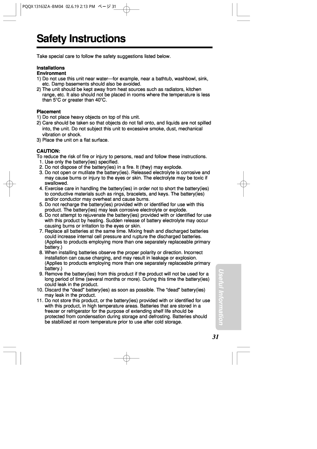 Panasonic KX-T2375SUW operating instructions Safety Instructions, Useful Information, Installations Environment, Placement 