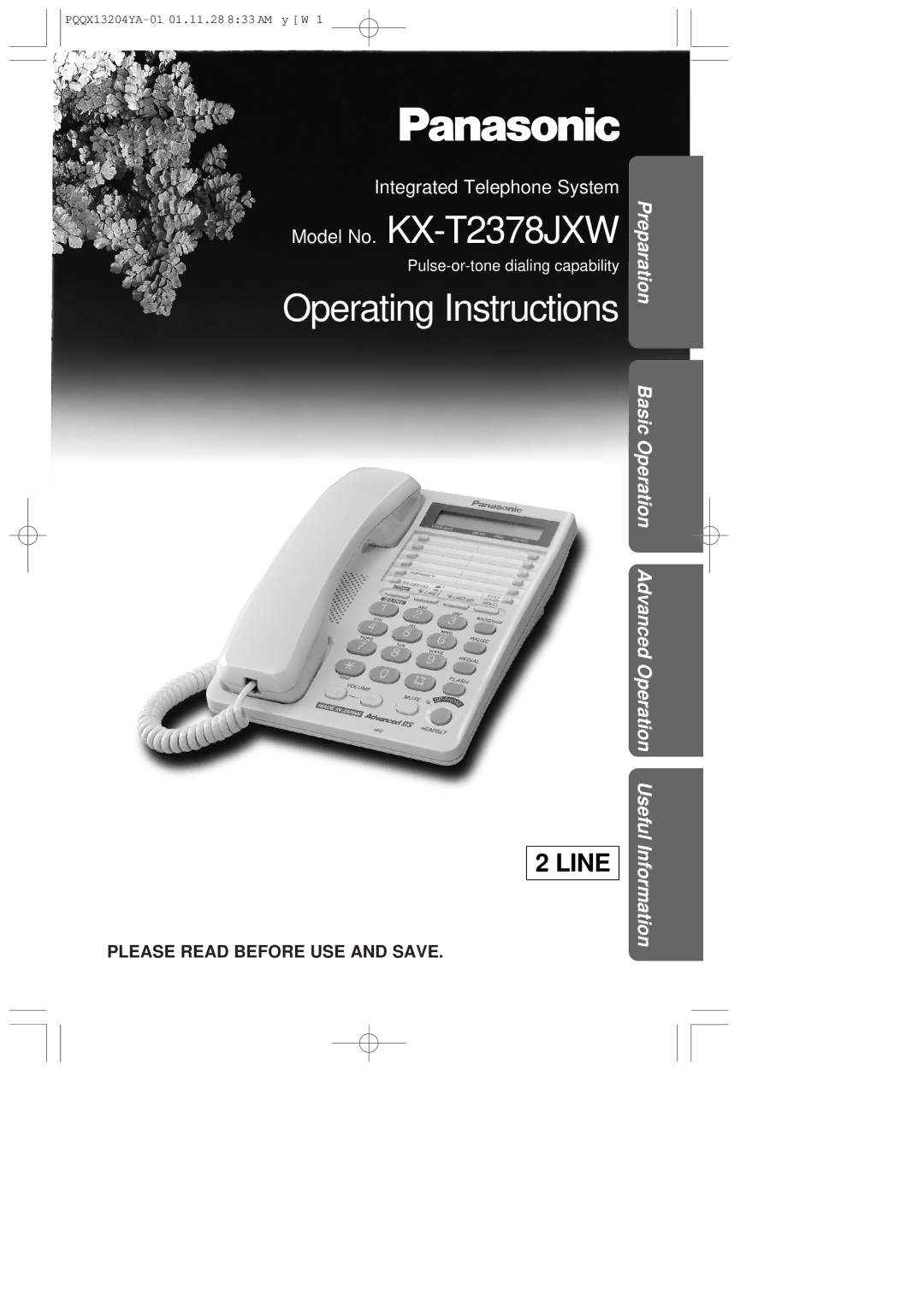 Panasonic operating instructions Model No. KX-T2378JXW 