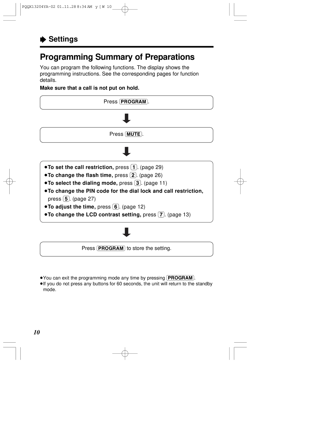 Panasonic KX-T2378JXW Programming Summary of Preparations, Make sure that a call is not put on hold, Press Mute, Press 5 