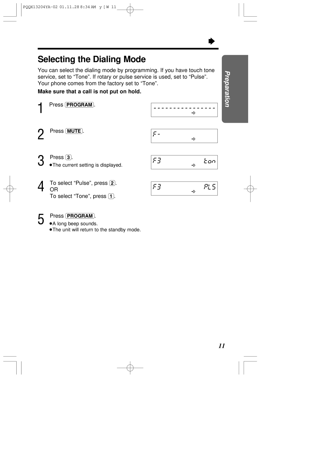 Panasonic KX-T2378JXW operating instructions Selecting the Dialing Mode, To select Pulse, press2 To select Tone, press1 