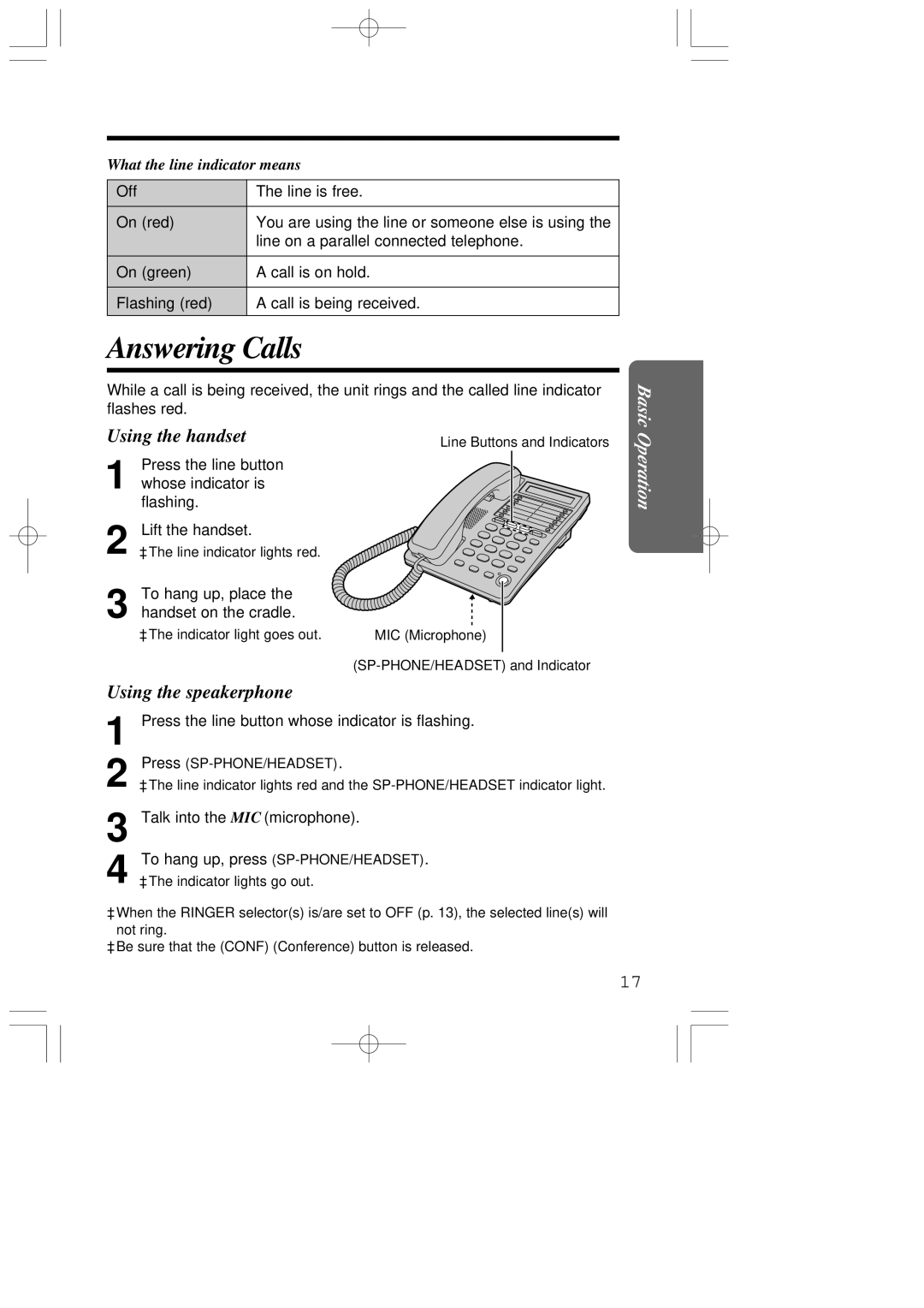 Panasonic KX-T2378JXW operating instructions Answering Calls, What the line indicator means 