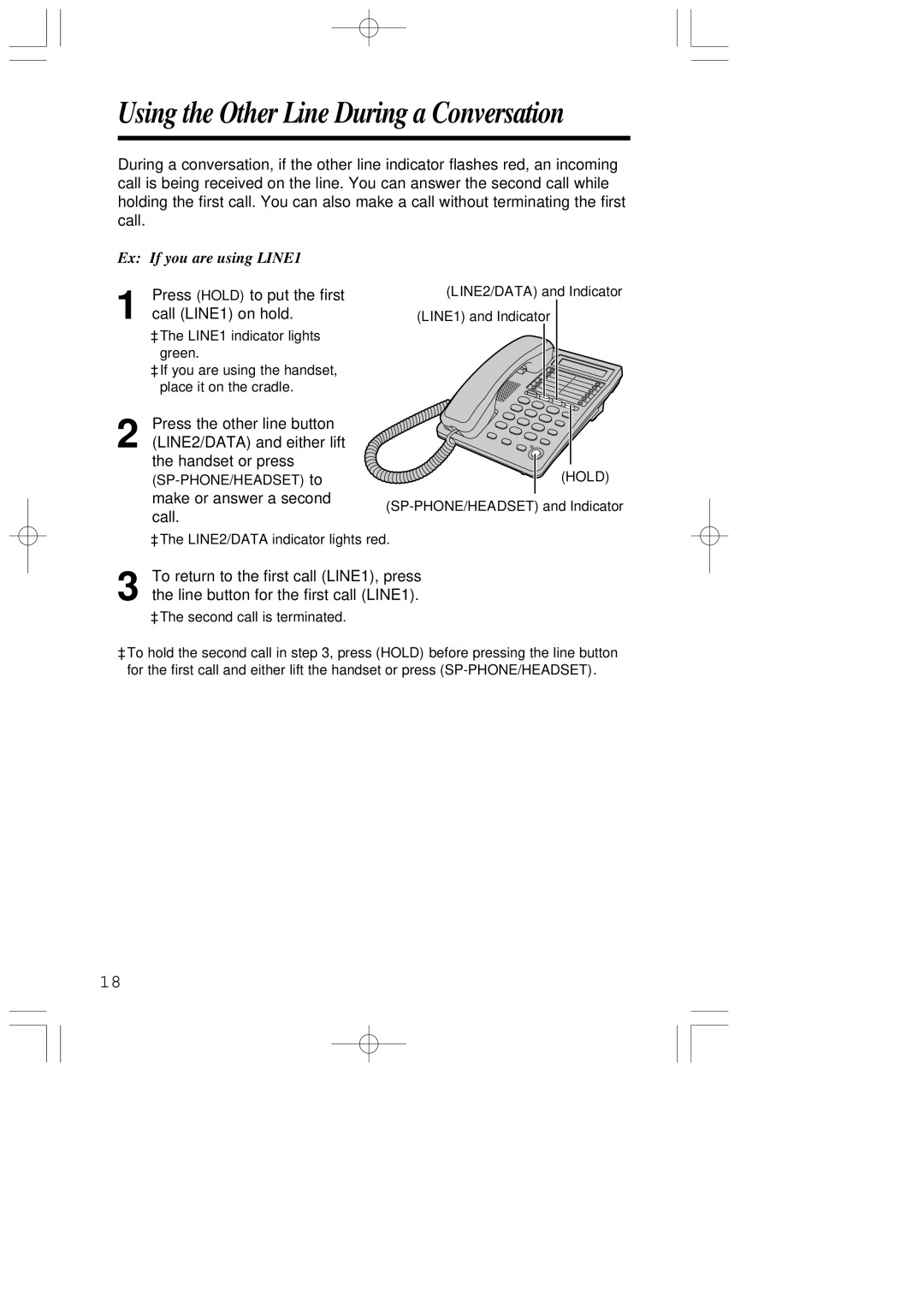 Panasonic KX-T2378JXW operating instructions Using the Other Line During a Conversation, Ex If you are using LINE1 