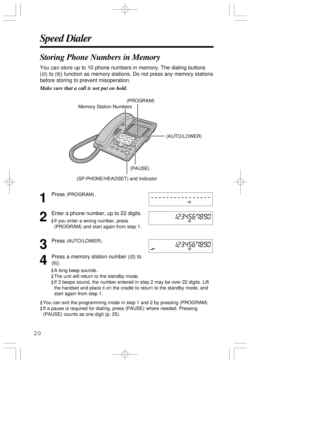 Panasonic KX-T2378JXW Speed Dialer, Storing Phone Numbers in Memory, Enter a phone number, up to 22 digits 