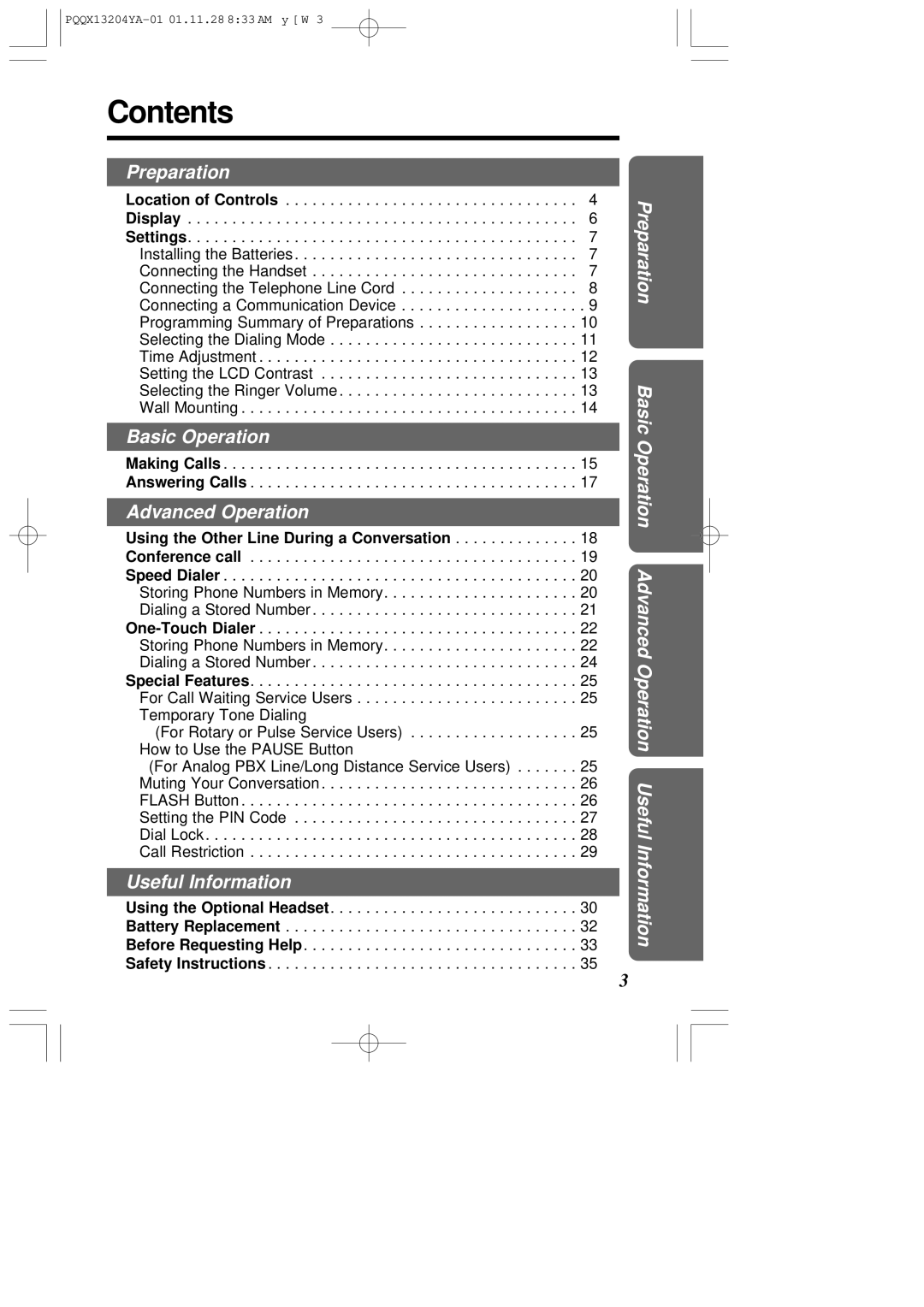 Panasonic KX-T2378JXW operating instructions Contents 