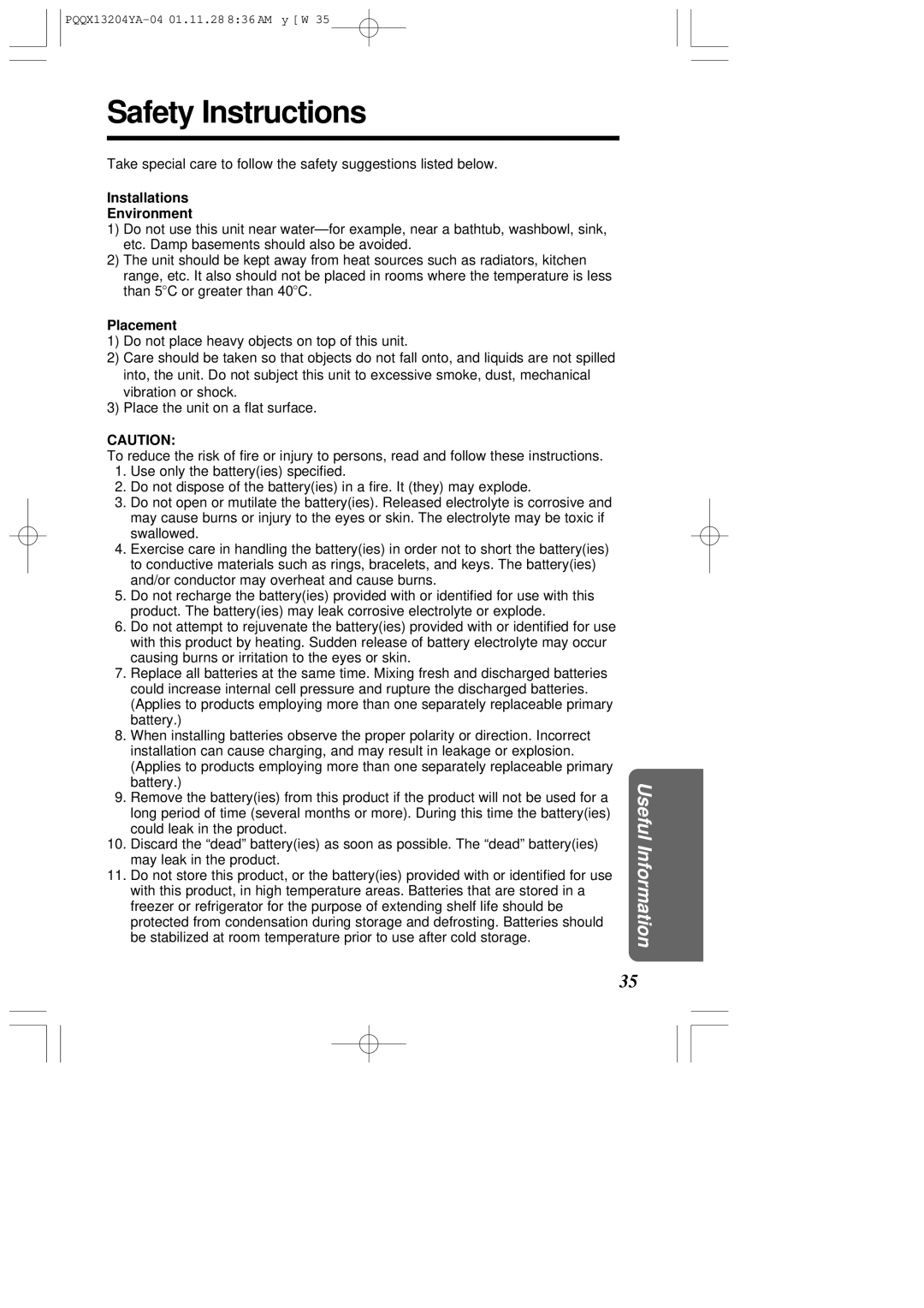 Panasonic KX-T2378JXW operating instructions Safety Instructions, Installations Environment 