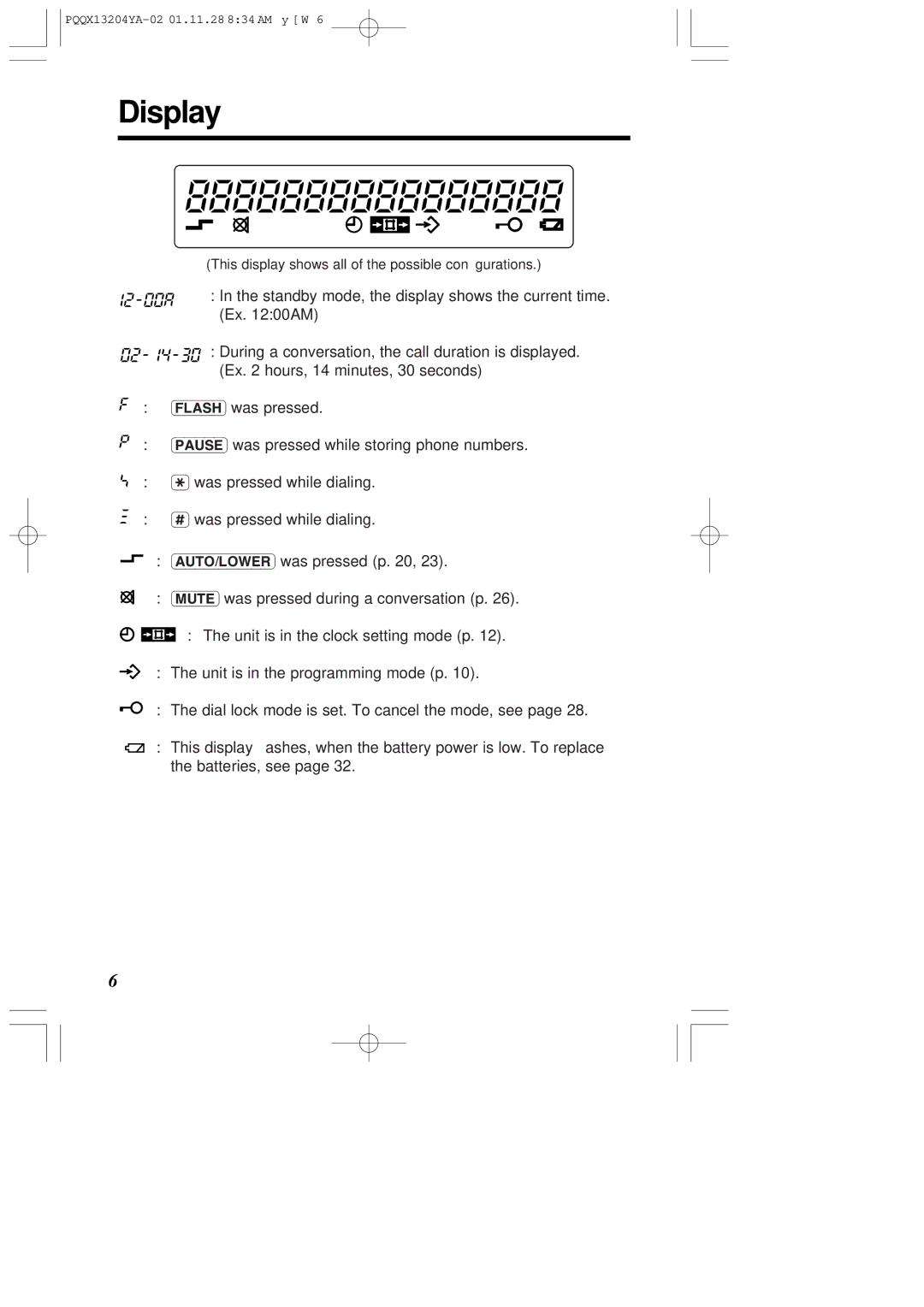 Panasonic KX-T2378JXW operating instructions Display 