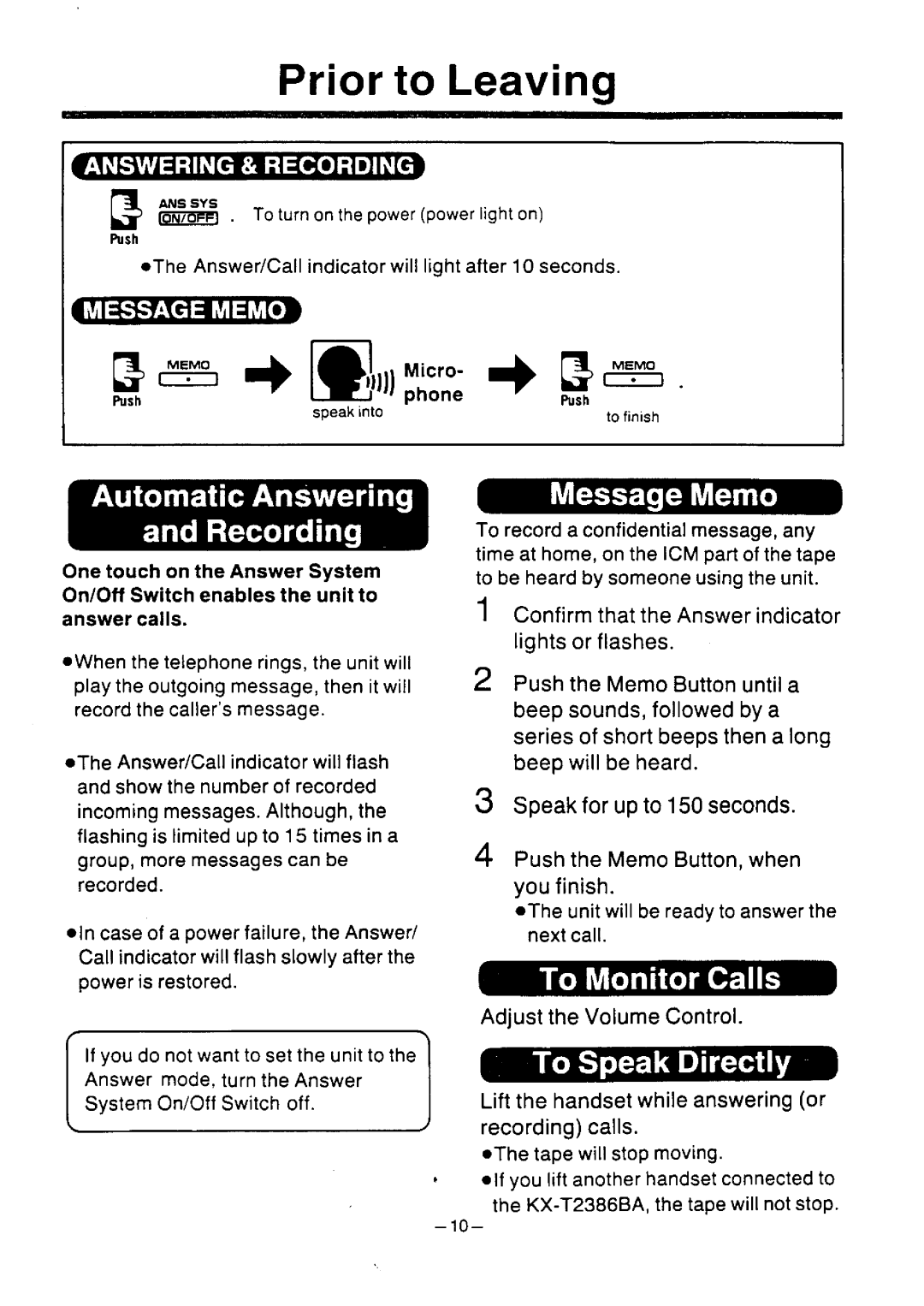 Panasonic KX-T2386BA manual 