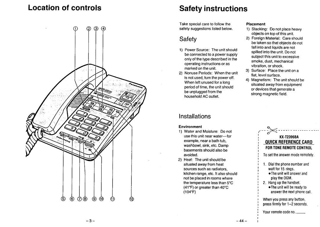 Panasonic KX-T2396BA manual 