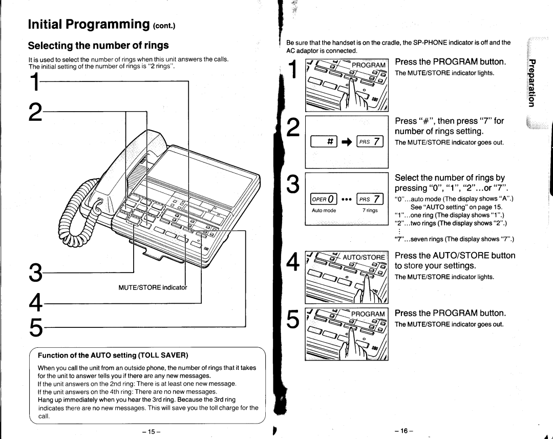 Panasonic KX-T2470 manual Initial Programmihgrcont, W01... r-rr.7l, Selectingthe numberof rings 