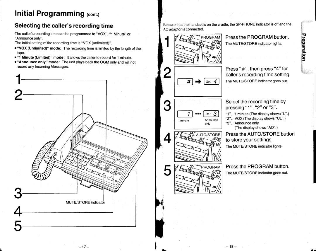 Panasonic KX-T2470 manual InitialProgrammihgrcont, Selectingthecallersrecordingtime 