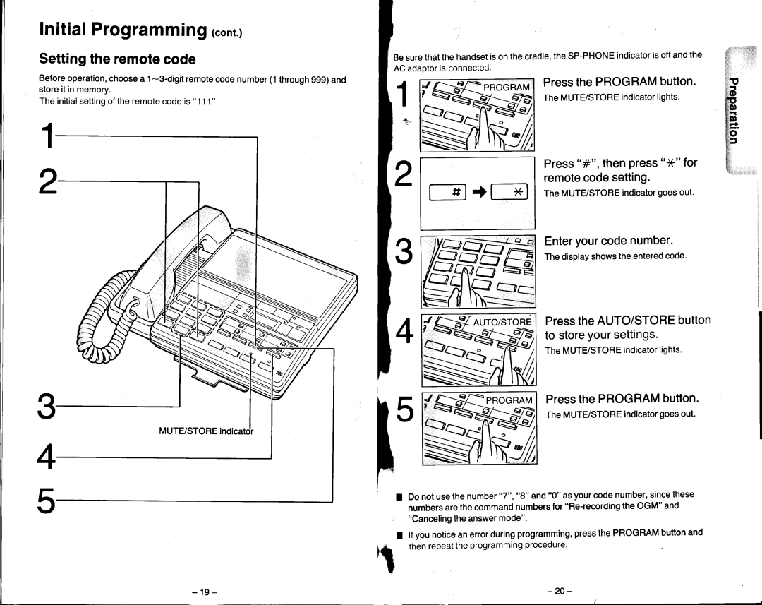 Panasonic KX-T2470 manual LL #-l+fTl, Initial Programmingcont, Settingthe remotecode 