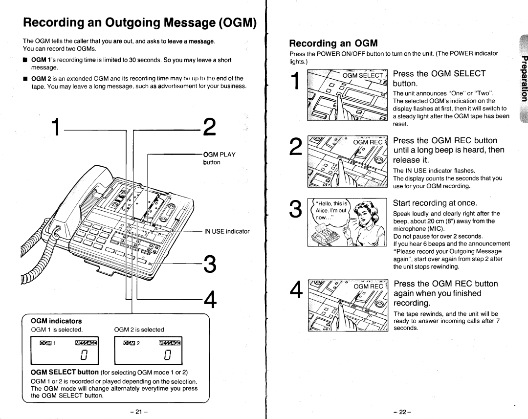 Panasonic KX-T2470 manual Recordingan OutgoingMessageOGM, Recordingan OGM 