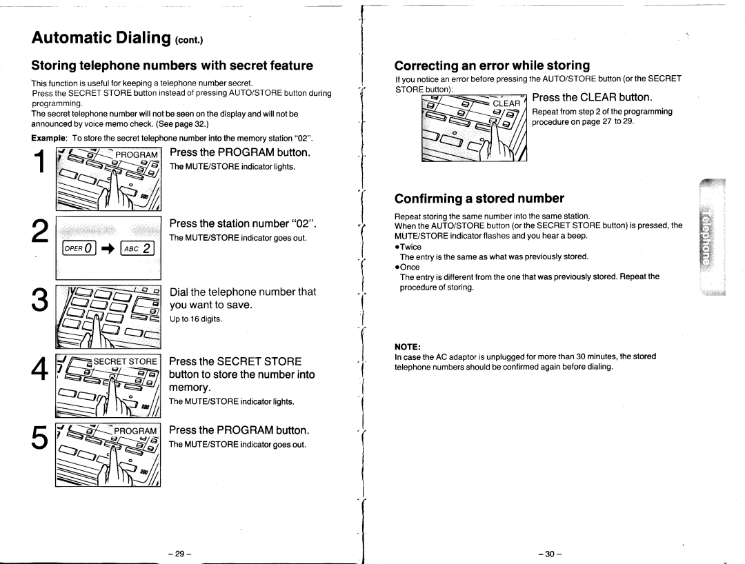 Panasonic KX-T2470 Automatic Dialihg rcont, Storingtelephonenumberswith secretfeature, Correctingan errorwhilestoring 