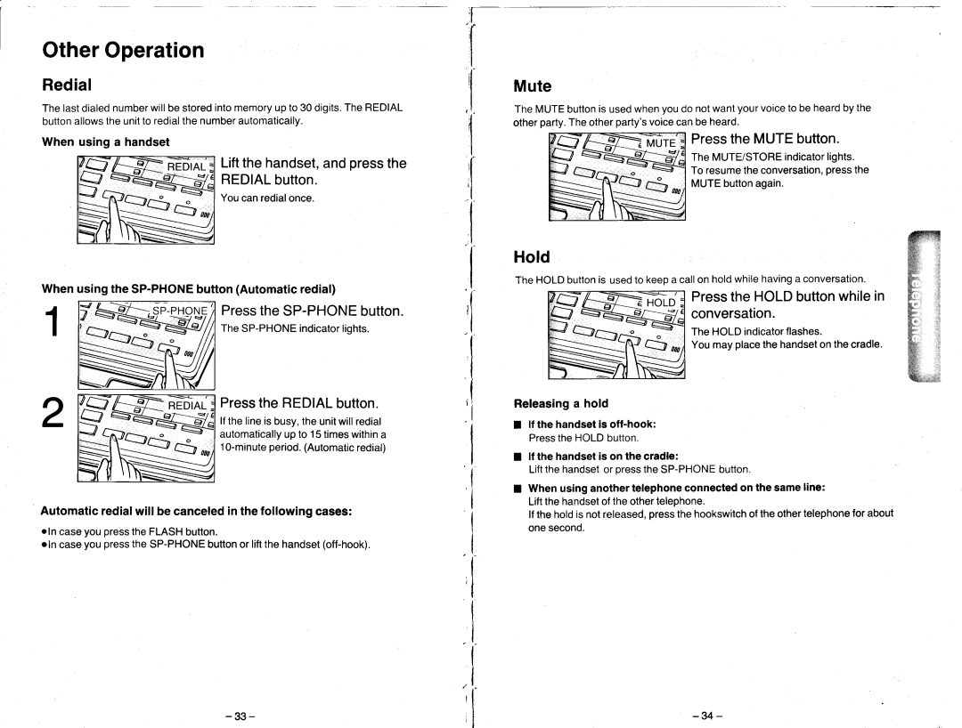 Panasonic KX-T2470 manual OtherOperation, Mute, Hold 