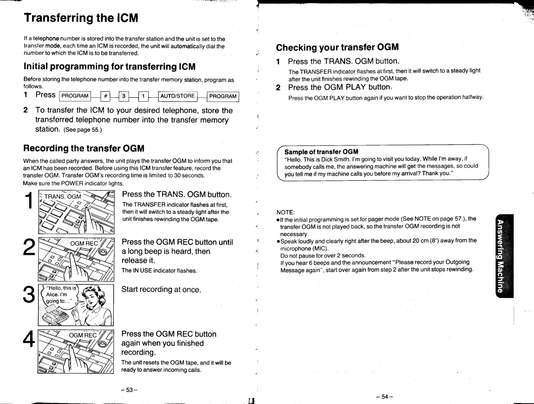 Panasonic KX-T2470 manual TransferringtheICM, Your TransferOGM, Ghecking, Initialprogrammingfor transferringICM 