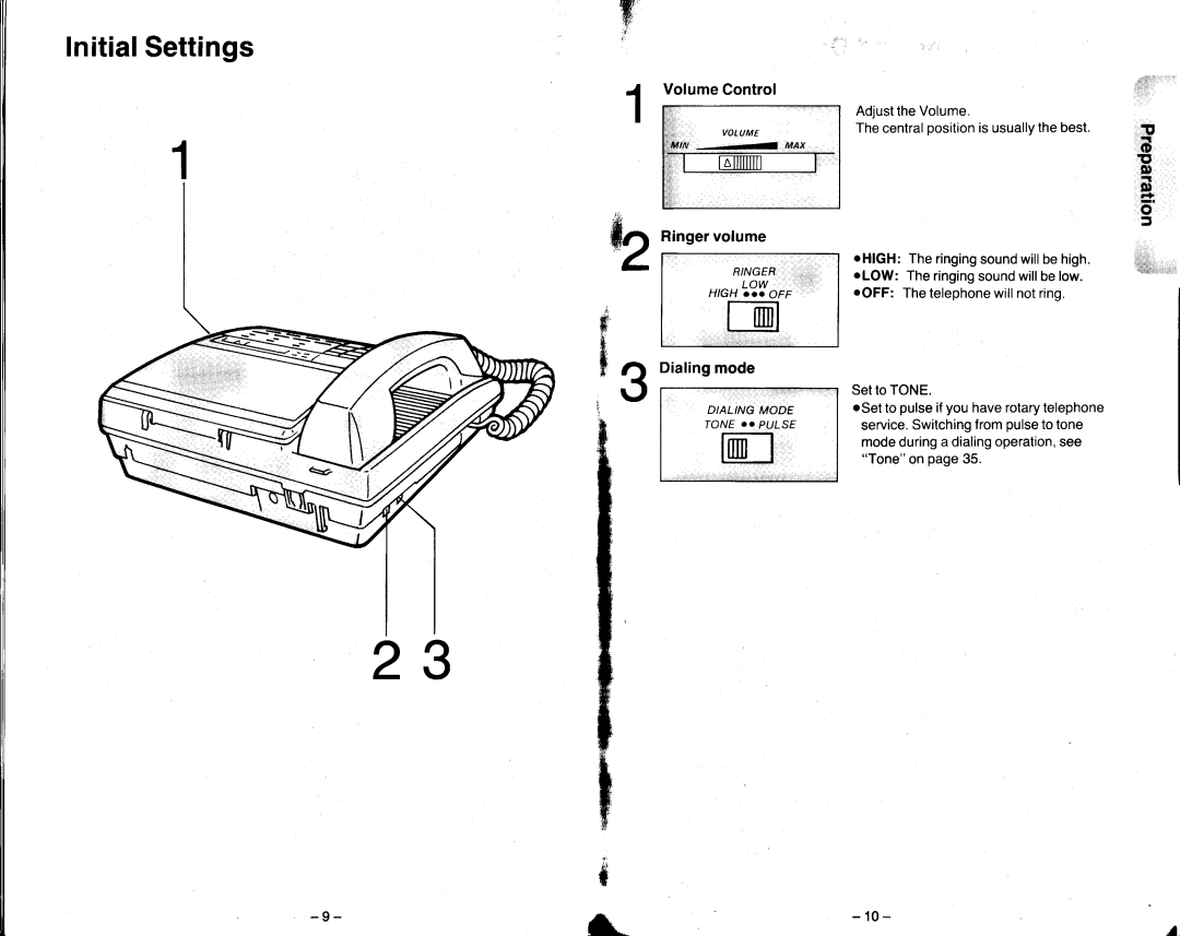 Panasonic KX-T2470 manual InitialSettings, VolumeControl, Ringervolume $ Dialingmode, IEl 