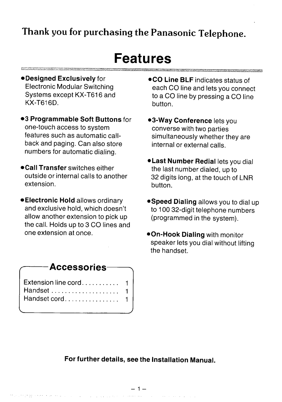 Panasonic KX-T30850 manual 