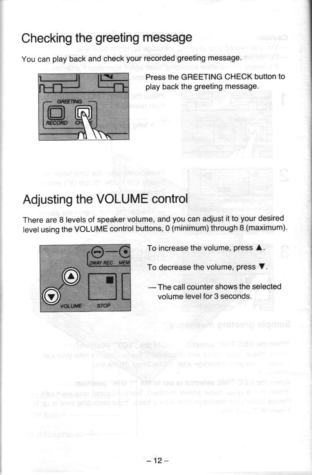 Panasonic KX-T5000 manual Checkingthegreetingmessage, AdjustingtheVOLUMEcontrol 