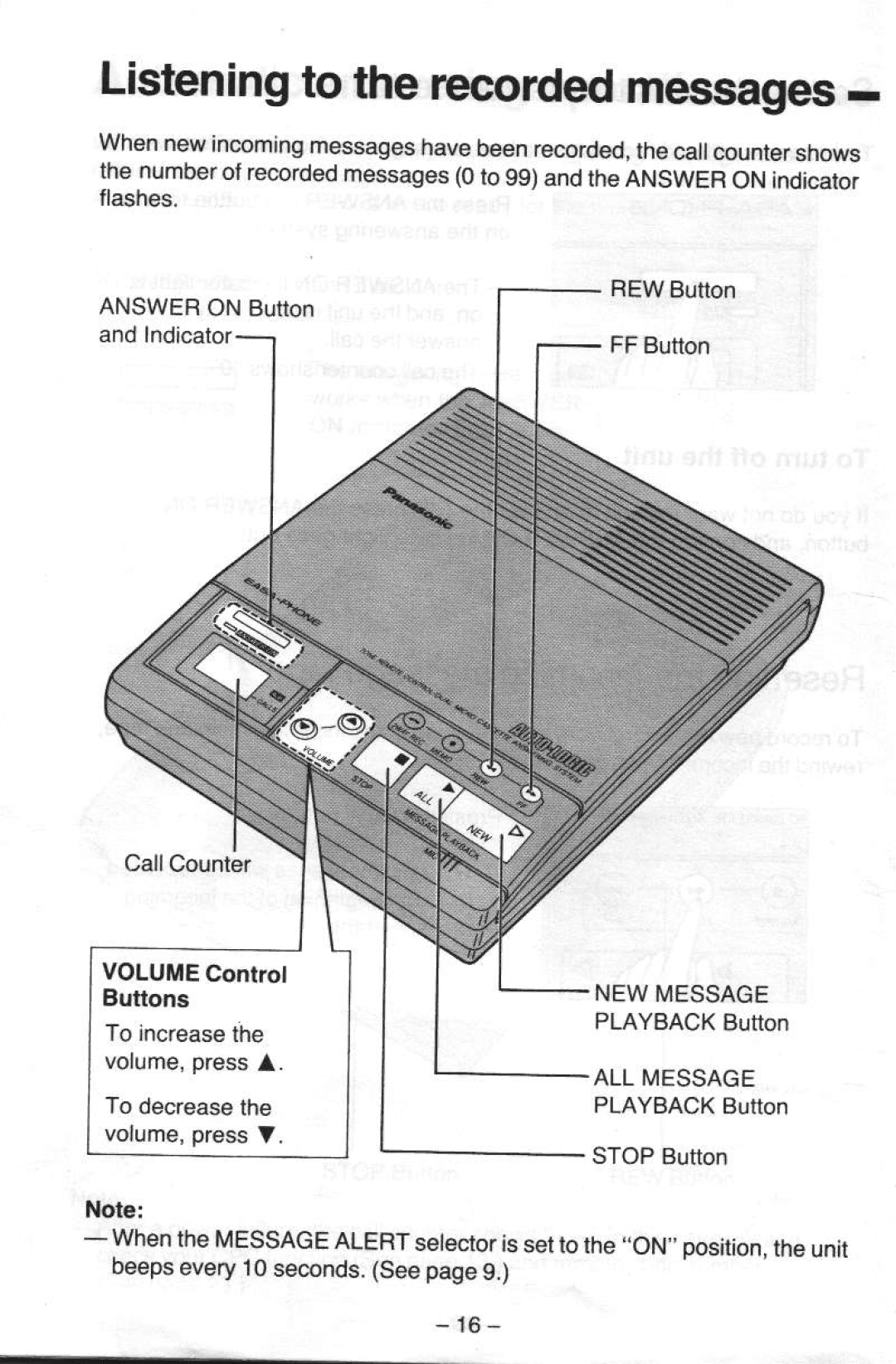 Panasonic KX-T5000 manual Listeningto therccordedmessages, Bunons 