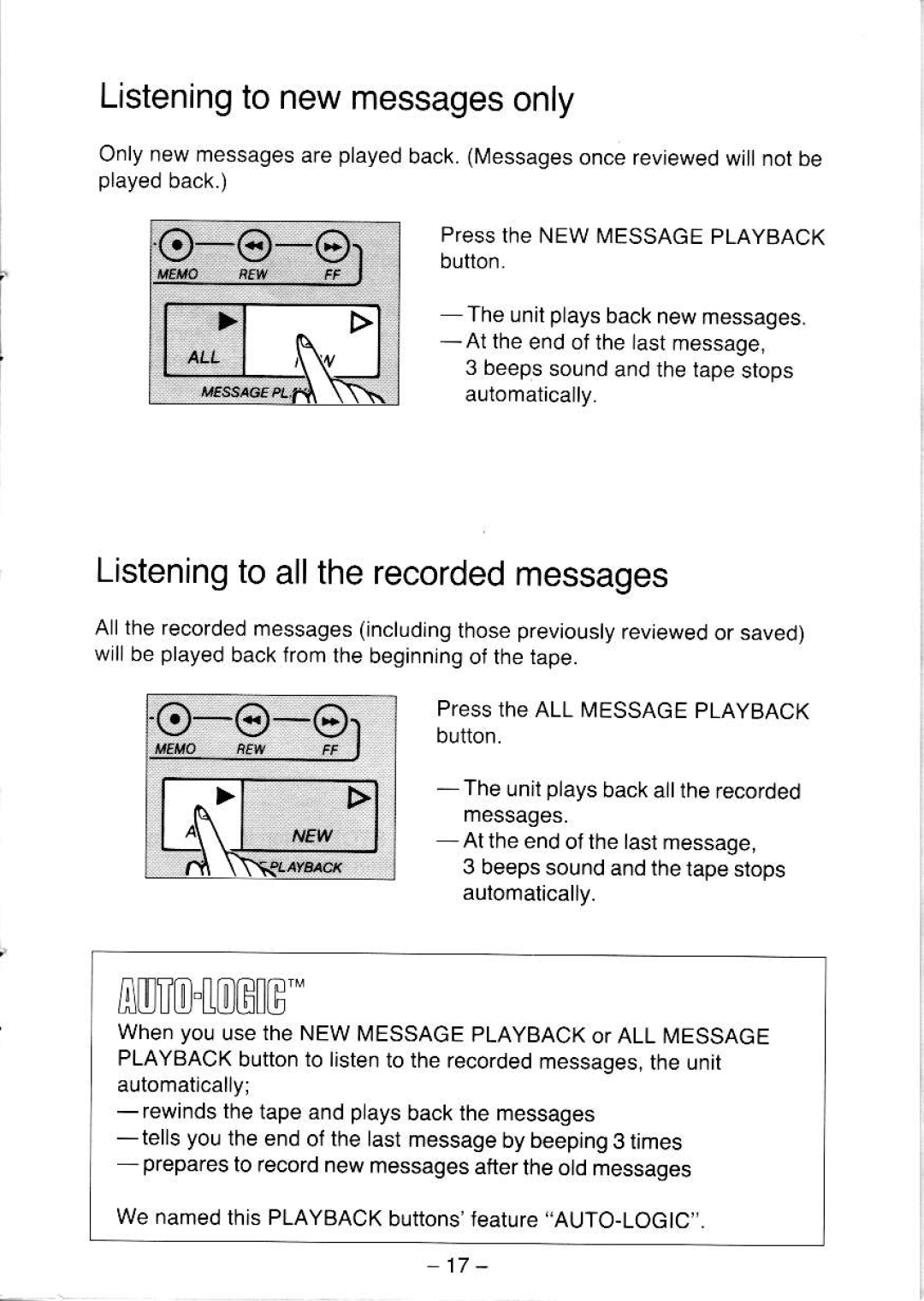 Panasonic KX-T5000 manual Listeningto newmessagesonly, Listeningto alltherecordedmessages 