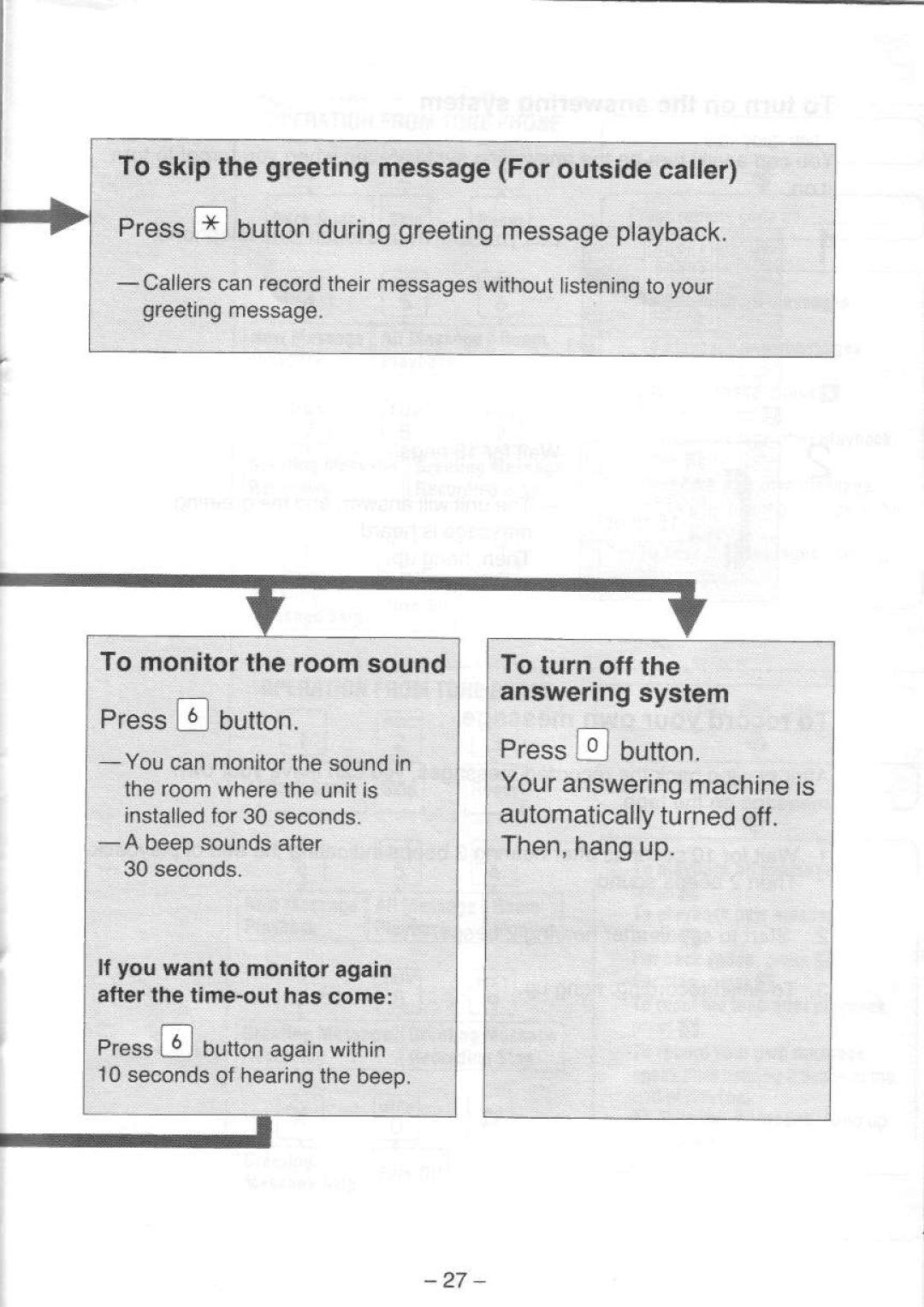 Panasonic KX-T5000 manual To monilor the room sound, To turn off the answeringsystetem 