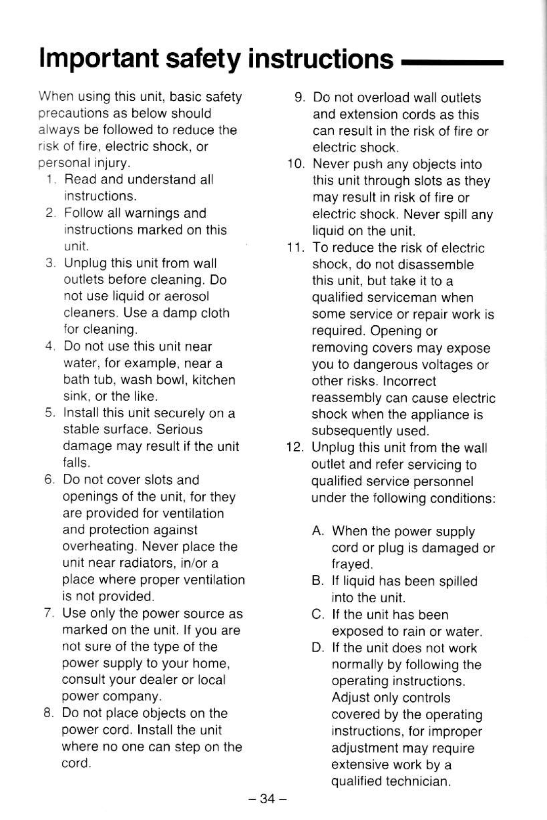 Panasonic KX-T5000 manual Lmportantsafetyinstructions 