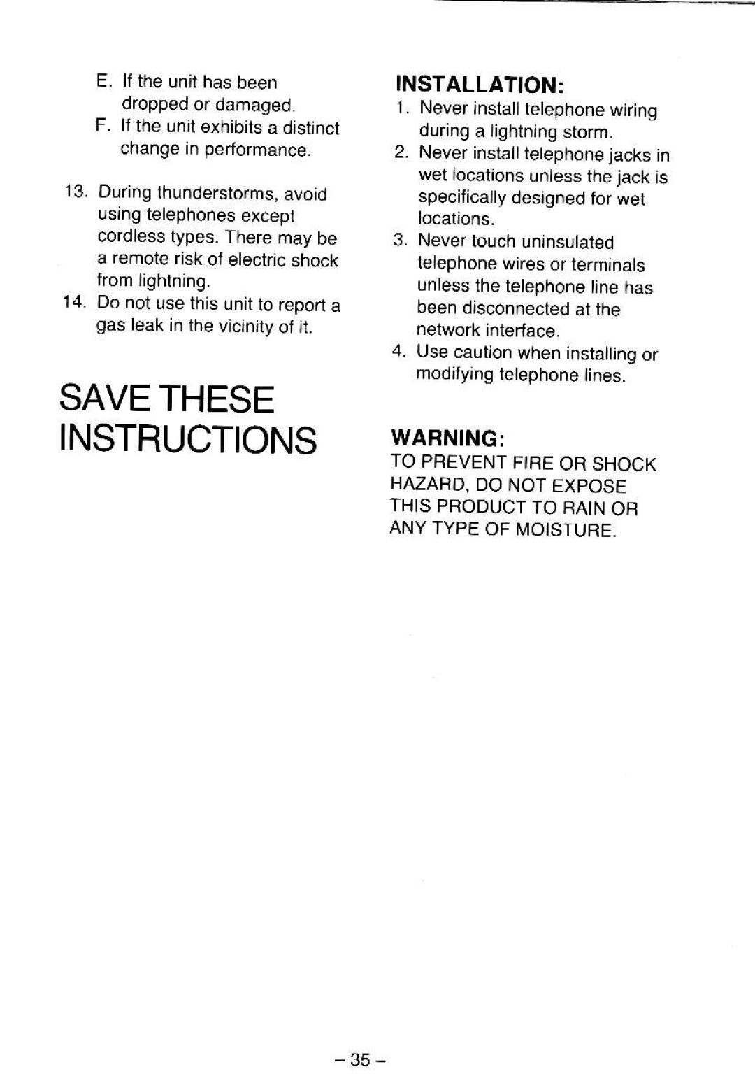 Panasonic KX-T5000 manual Instructions Wabning 