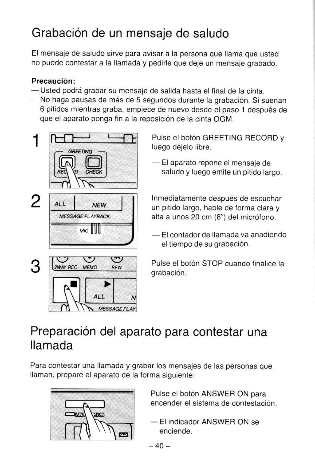 Panasonic KX-T5000 manual Preparaciondelaparatoparacontestaruna, Grabaci6nde un mensajede saludo 