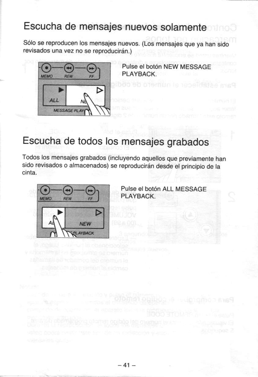 Panasonic KX-T5000 manual Escuchade mensajesnuevossolamente, Escuchadetodoslosmensajesgrabados 