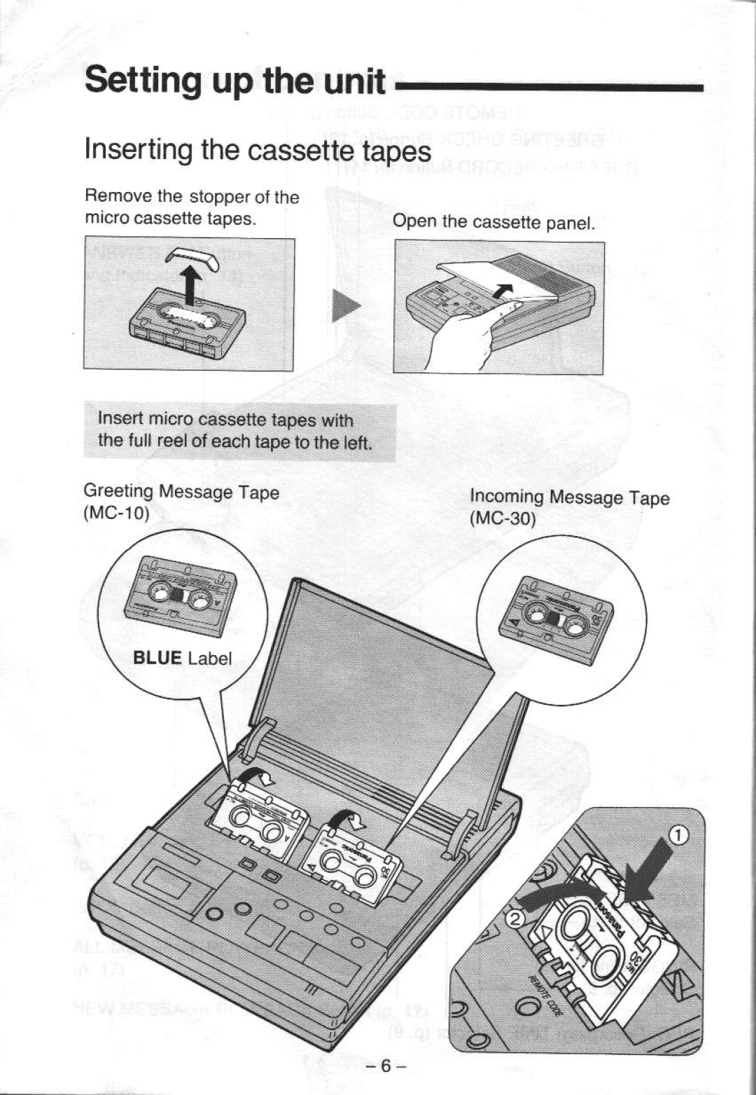 Panasonic KX-T5000 manual Settinguptheunit, Insertingthecassetletapes 