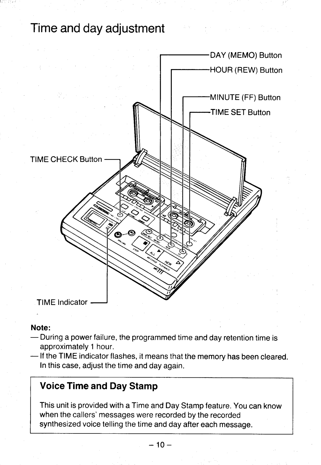 Panasonic KX-T5100 manual Timeanddayadjustment, VoiceTimeandDayStamp 